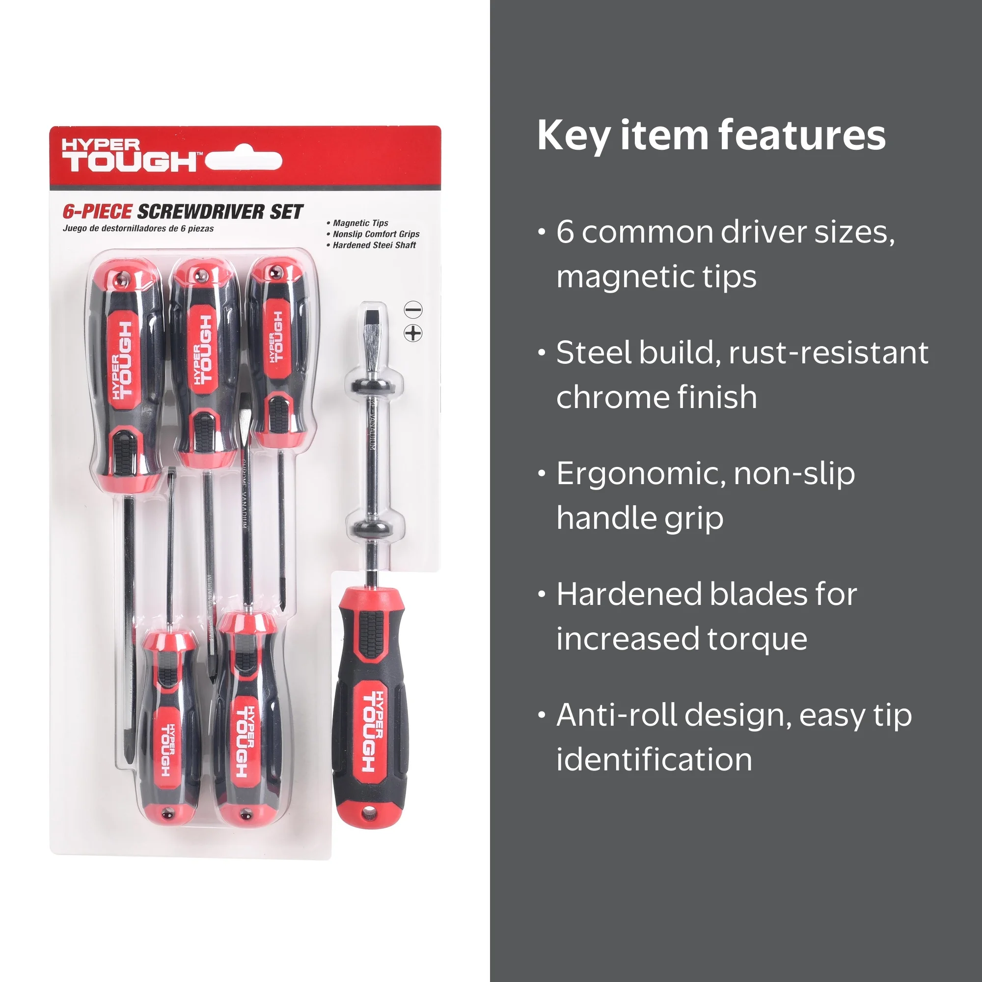 Hyper Tough Heavy-Duty Steel Screwdriver Set 6-Piece Full Size