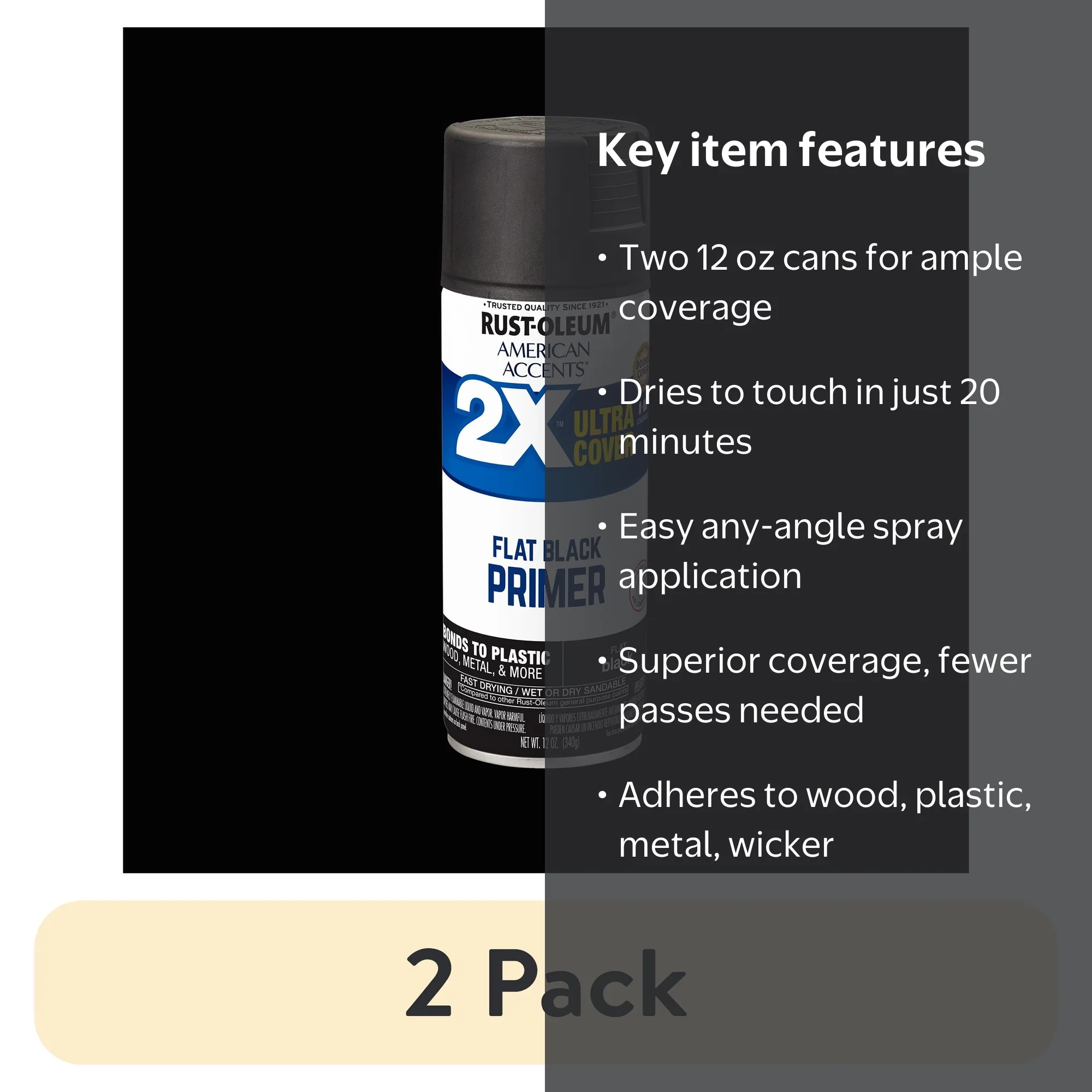2 pack) Black Primer, Rust-Oleum American Accents 2X Ultra Cover