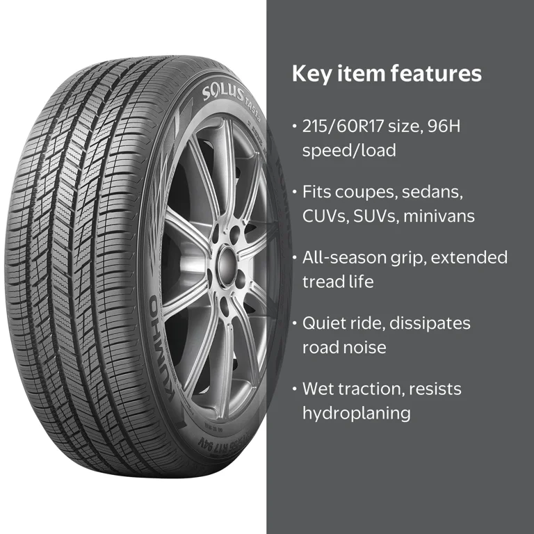 Kumho Solus TA51a All Season 215/60R17 96H Passenger Tire, 65,000