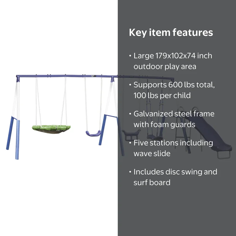 XDP Recreation, Surf N Swing Play Set, with Wave Slide & Swing