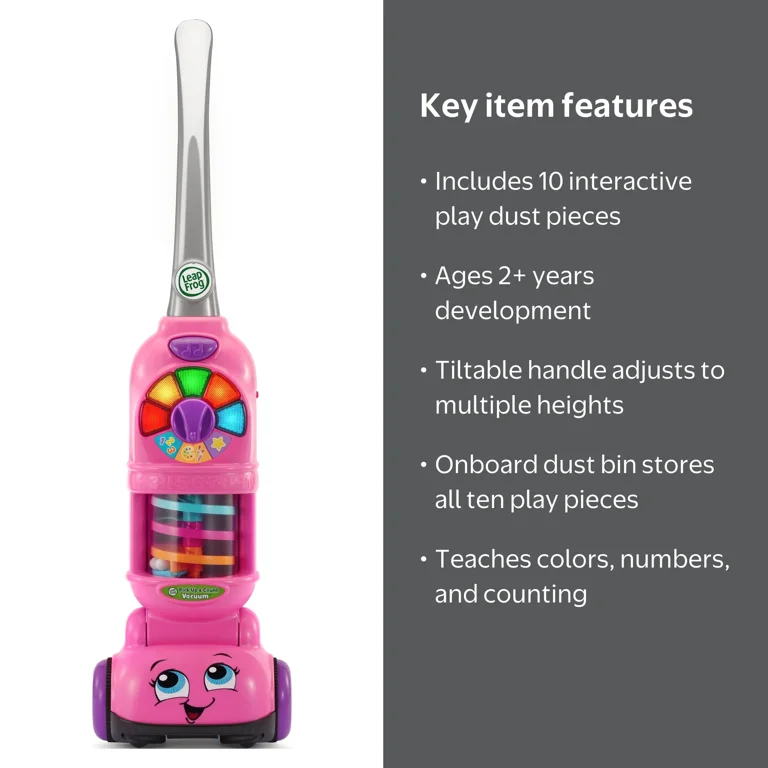 LeapFrog Pink Pick Up & Count Vacuum, Smart Learning Toy with 10