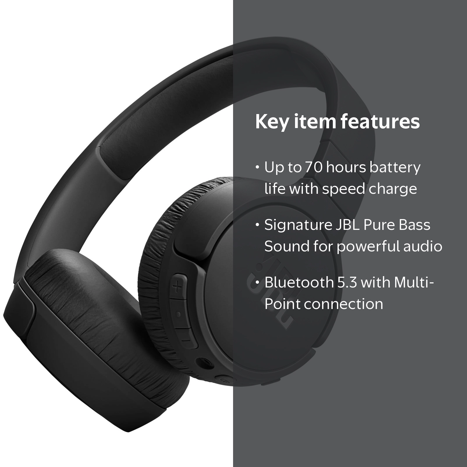 JBL TUNE 670NC ワイヤレスヘッドホン　ブラック JBL Tune 670NC Wireless Noise Cancelling On-Ear Headphones