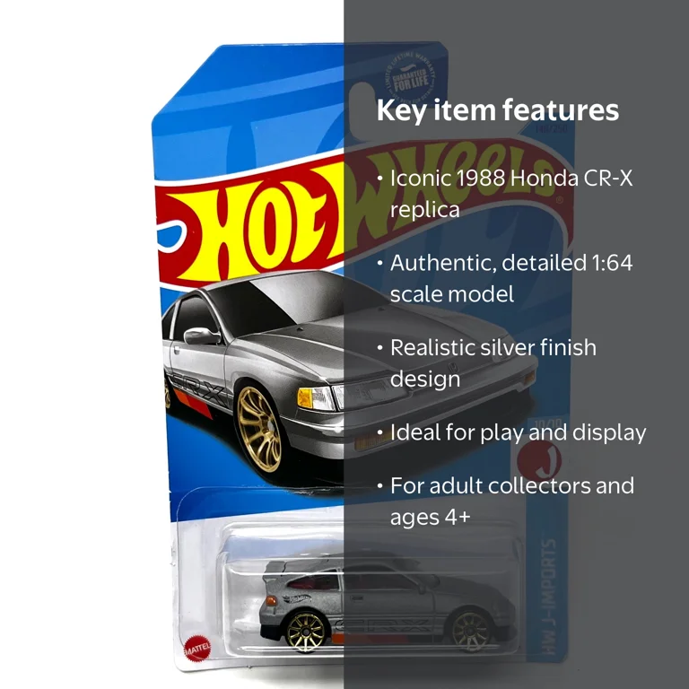 Hot Wheels, HW J-Imports 88 Honda CR-X Play Vehicle, Silver 4+ Yrs
