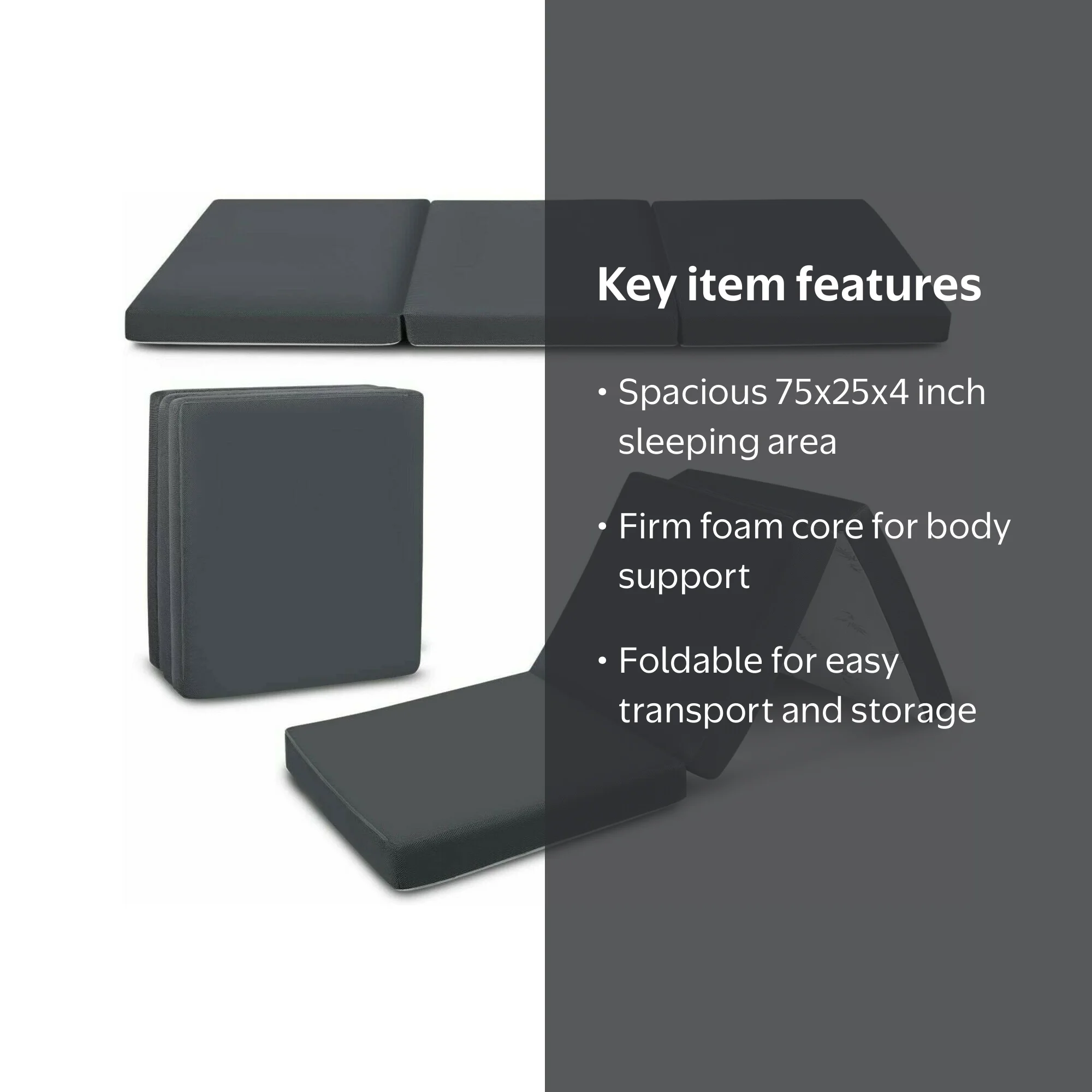 Super Cozy 25 Inch Thick Firm Foam Folding Mattress - Portable 75