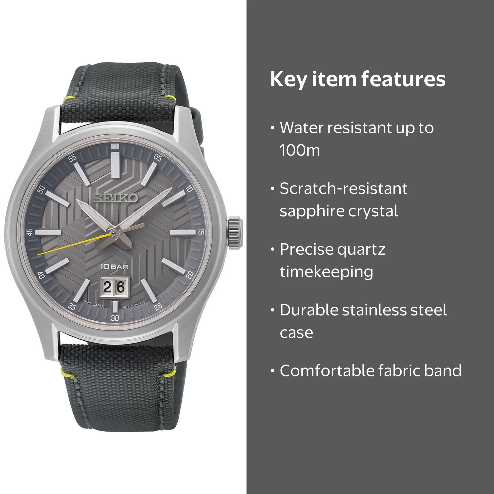 Seiko Quartz Men's Watch SUR543, Grey Dial, Stainless Steel Case