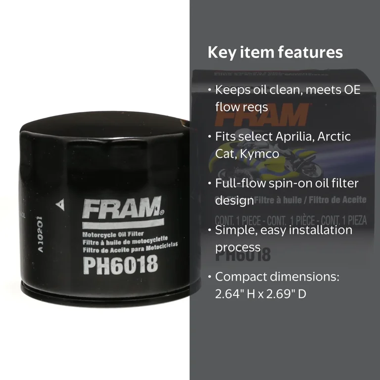 FRAM Motorcycle/ATV Oil Filter, PH6018 for Select Arctic Cat and