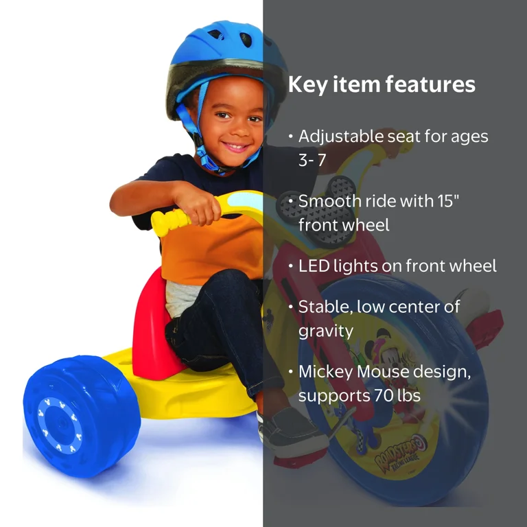Mickey Mouse, Tricycle, 15 inch Front Wheel, Light with LED