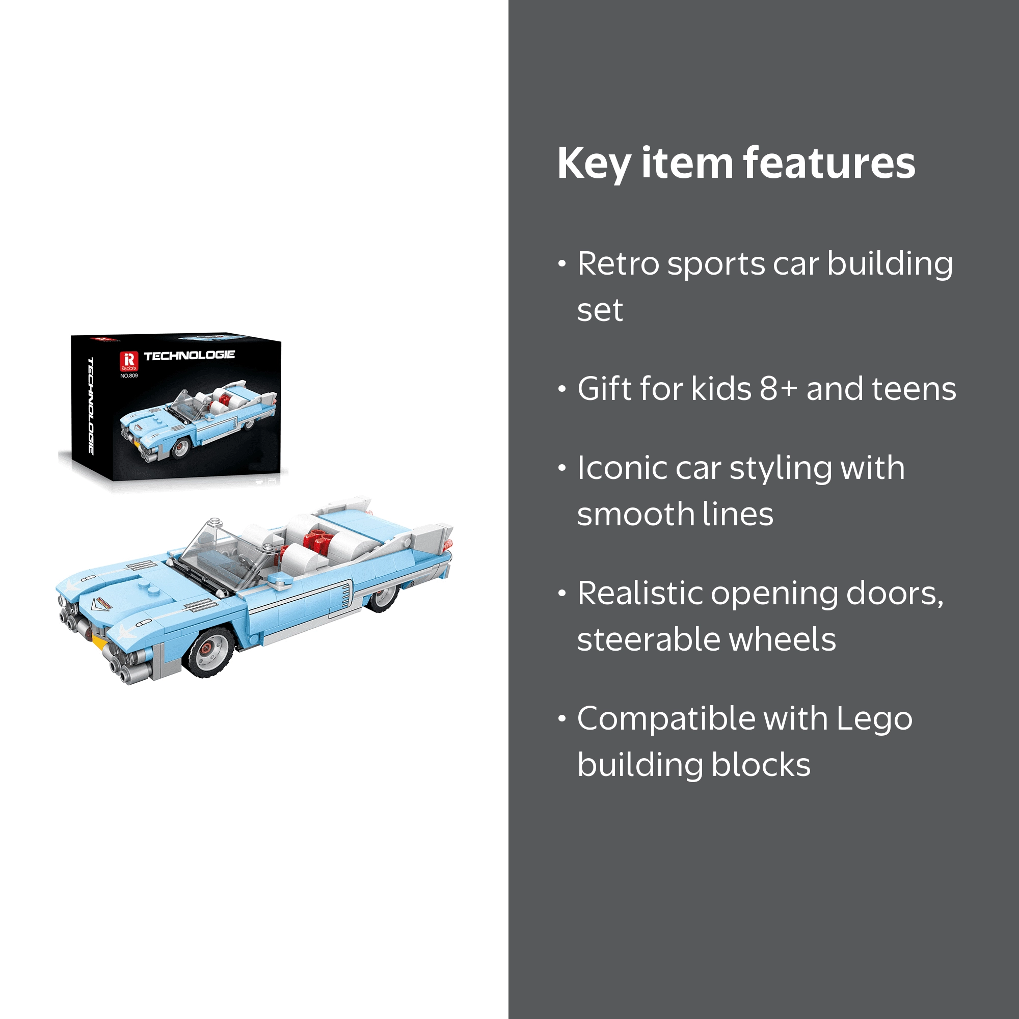 Reobrix, Retro Car Building Set, 308 Pieces, Compatible with LEGO