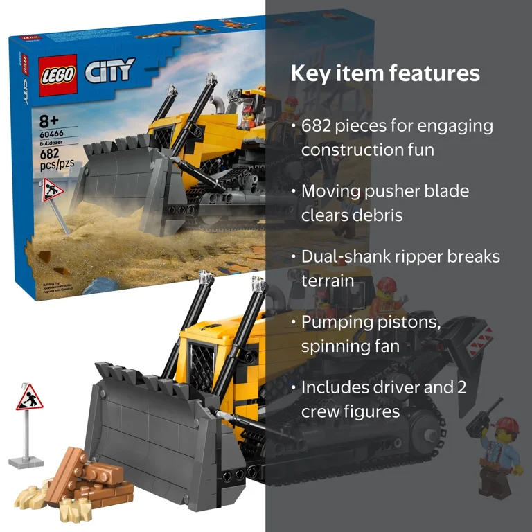 LEGO, Construction Toy, 60466, Yellow Bulldozer for Kids 8+