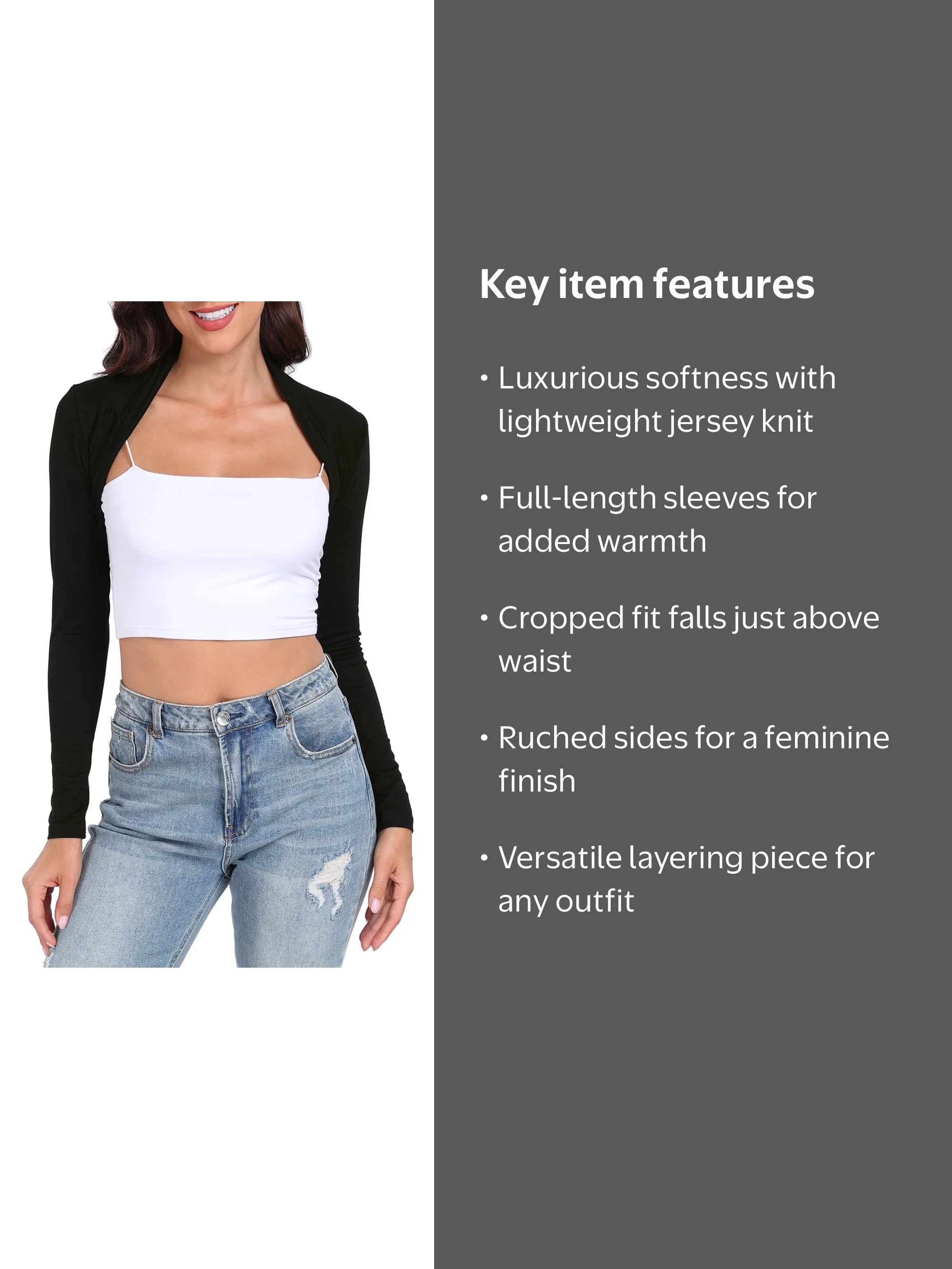 HDE Women's Bolero Long Sleeve Cardigan Shrug (Black, 2X