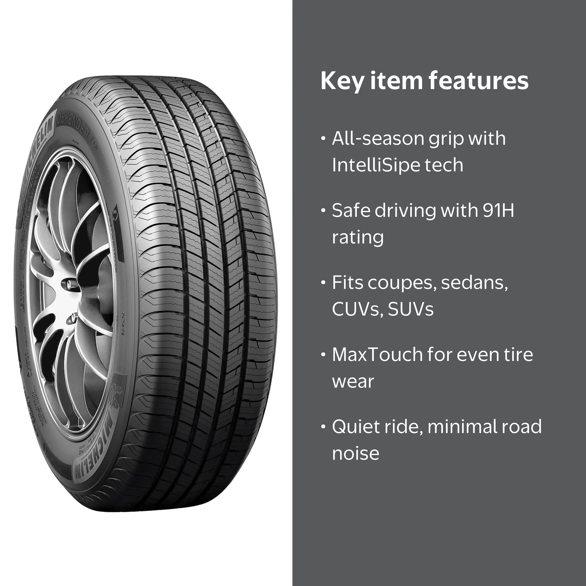 Michelin Defender T+H All Season Car Tire, 195/65R15 91H, for