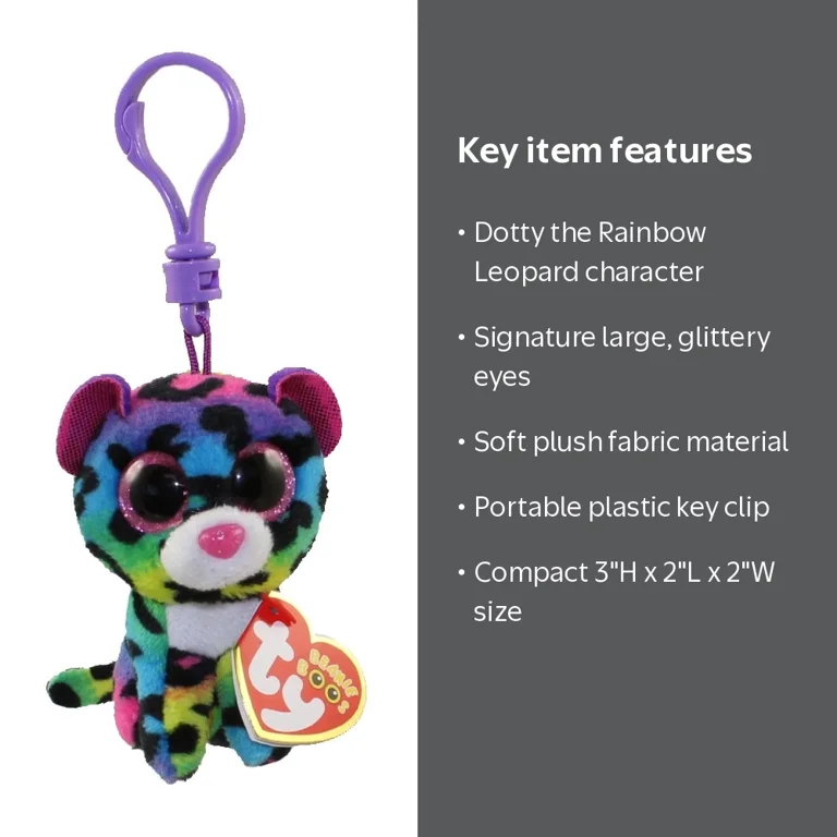 Ty Beanie Boos (Plastic Key Clip) - Dotty the Rainbow Leopard