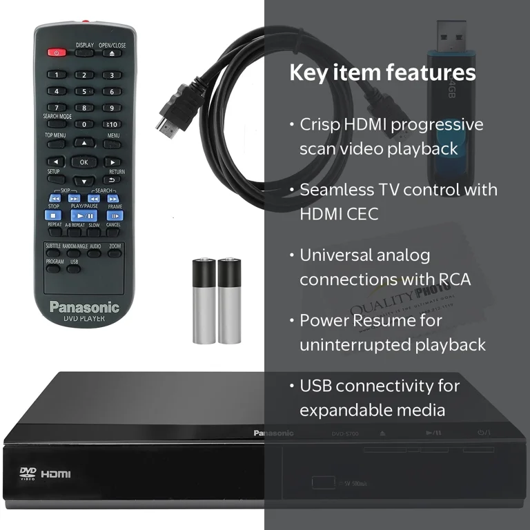 Panasonic DVD Player DVD-S700 + Remote Control + High Speed 6 Foot Panasonic DVD Player DVD-S700 + Remote Control + High Speed 6 Foot
