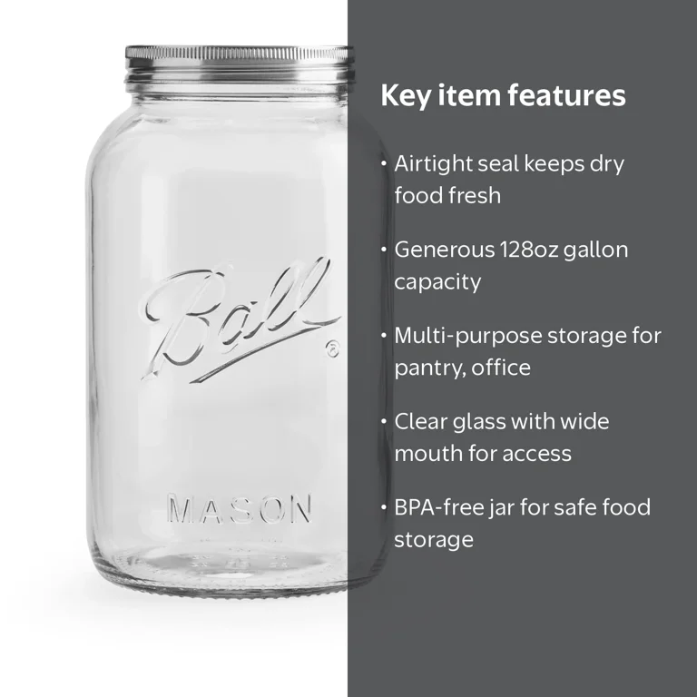 Ball Decorative Mason Jar with One Piece Stainless Steel Lid, gal. (128oz.)