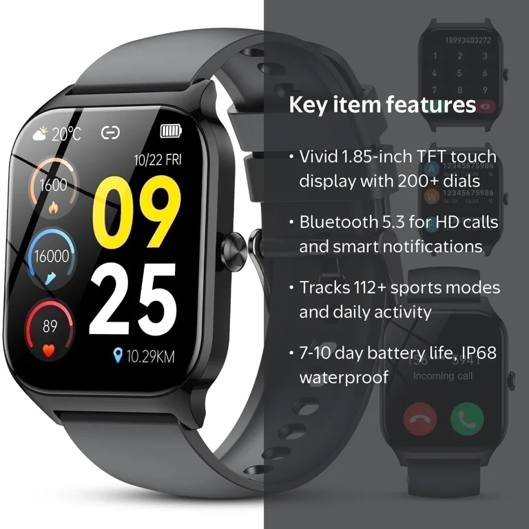 New Smart Watch Fits for Android and IPhone, 1.85 inch Fitness