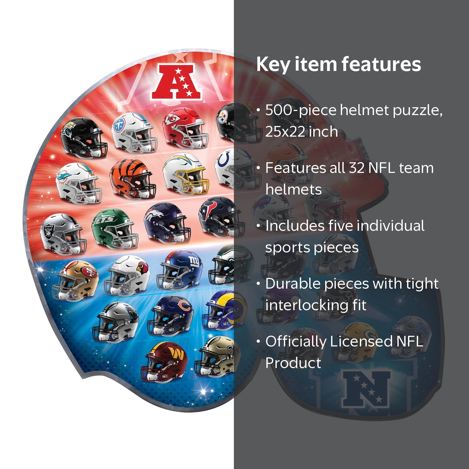 MasterPieces, NFL Helmet Shaped Jigsaw Puzzle, 500 Pieces, 25
