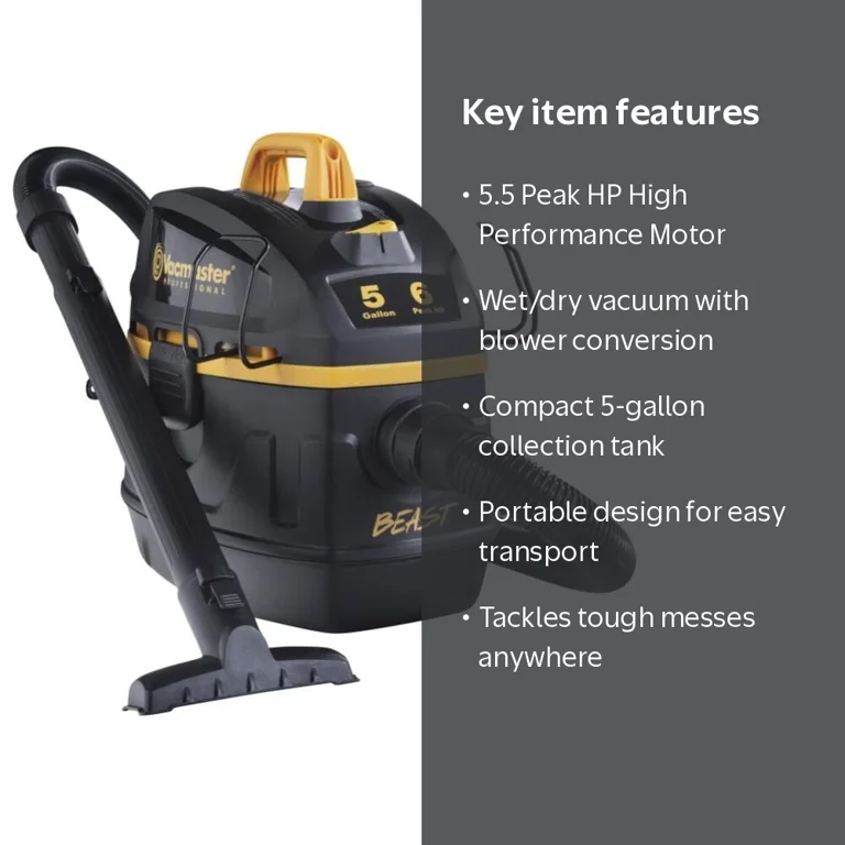 Vacmaster 5-Gallon 6 Peak HP Wet/Dry Vacuum, Portable Tank, Blower