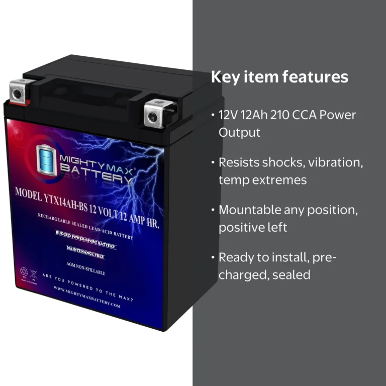 YTX14AH-BS 12V 12Ah Battery for Polaris 4140006, 4140007