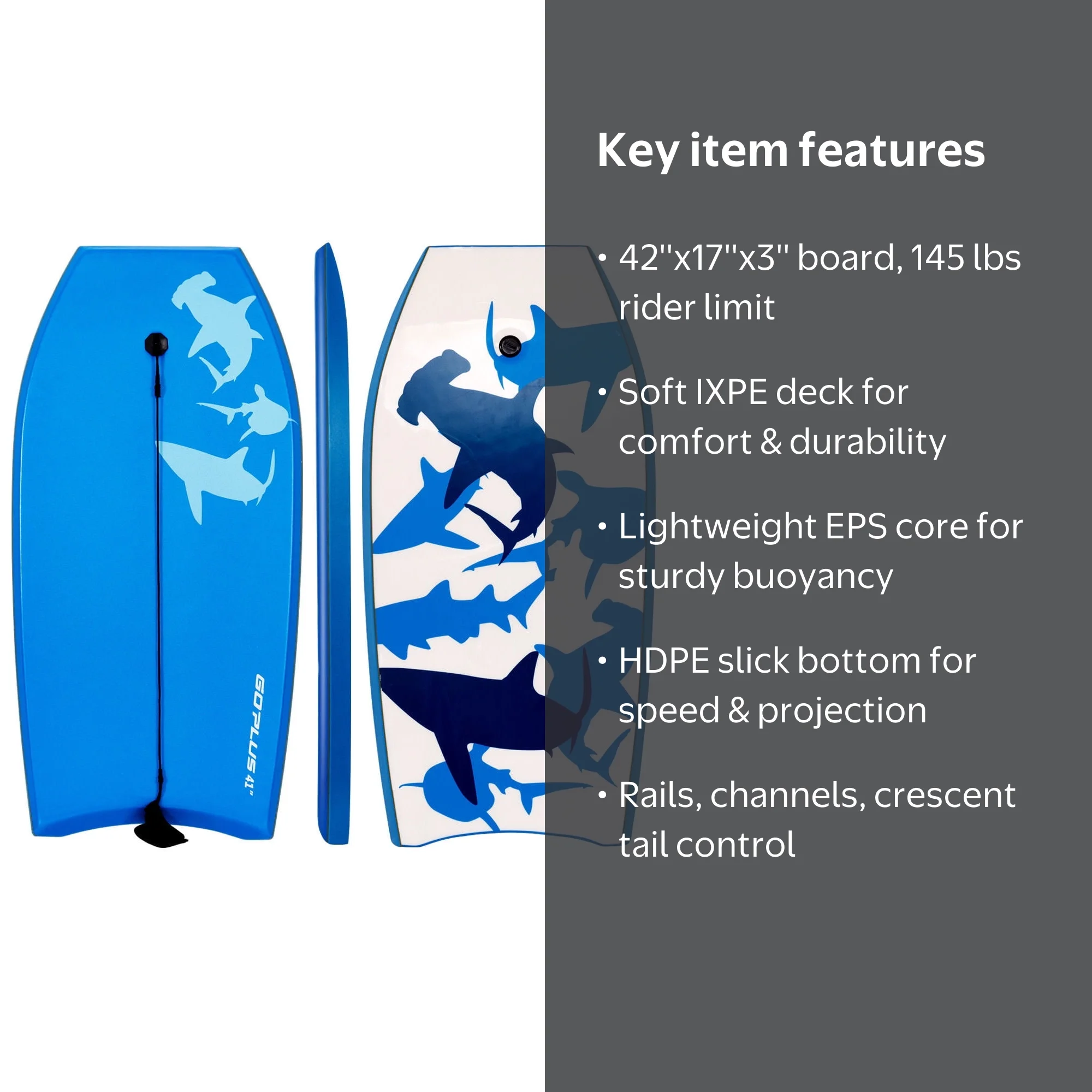 Costway, Bodyboard, 42'', Blue, Surfing with Leash IXPE EPS