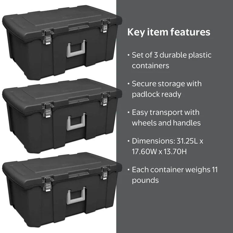 Sterilite Wheeled Footlocker Utility Storage Container, Black, 3