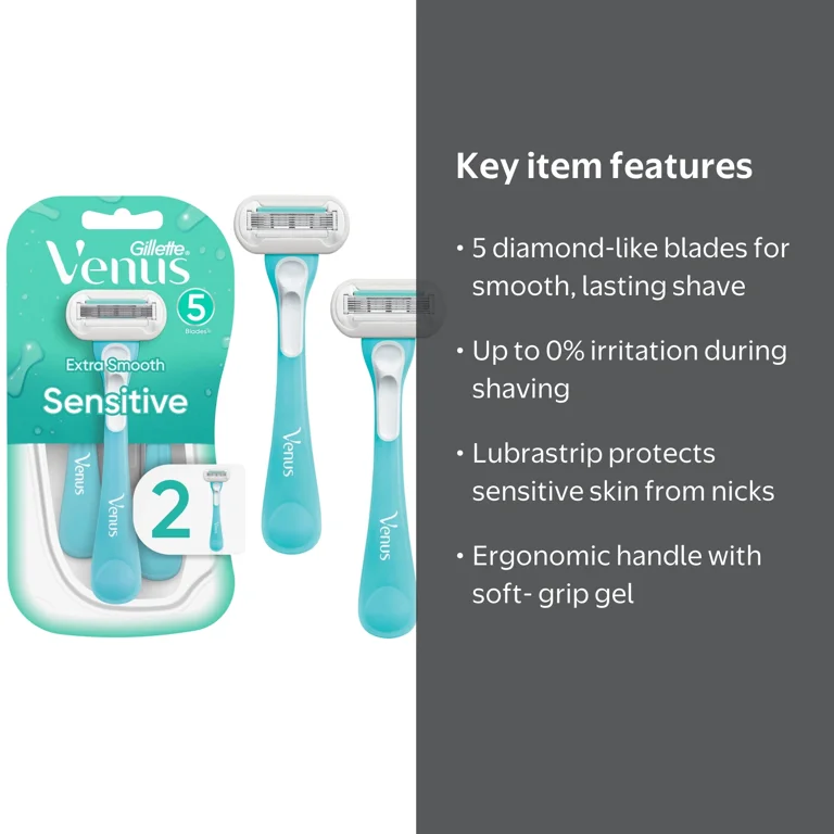 Venus, Disposable Women's Razor, 2 ct, Extra Smooth Sensitive Blue