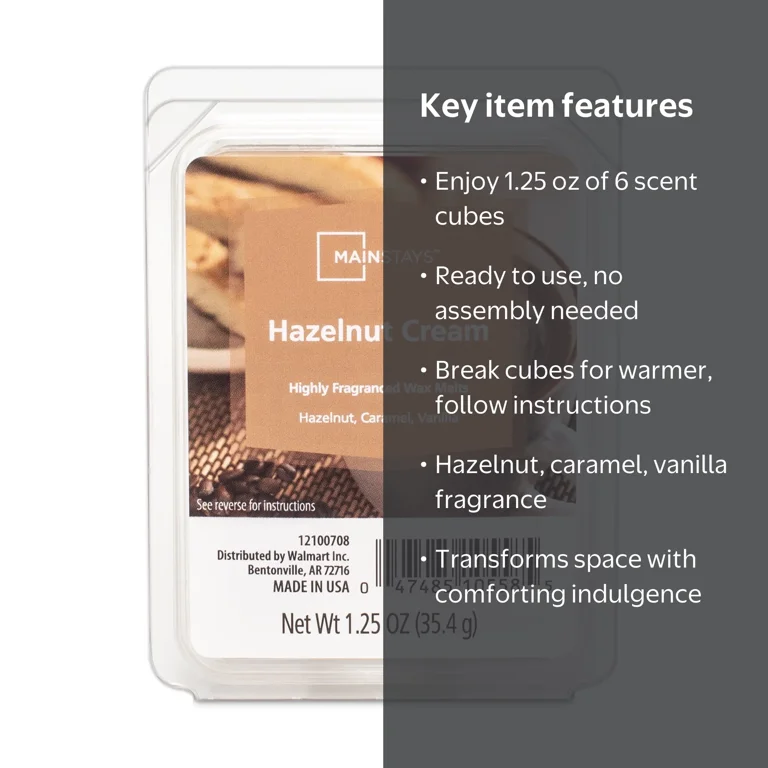Mainstays Hazelnut Cream 6 Cube Wax Melts 1.25 oz with Hazelnut