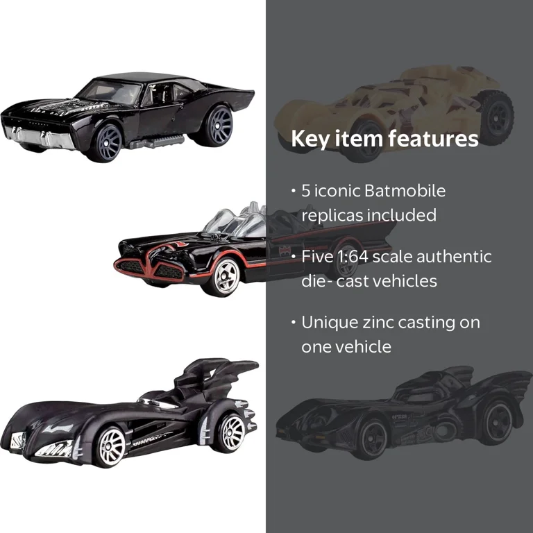 Hot Wheels 1:64 Scale Die-Cast Toy Cars, Set of 5 Batman 85th Hot Wheels 1:64 Scale Die-Cast Toy Cars, Set of 5 Batman 85th