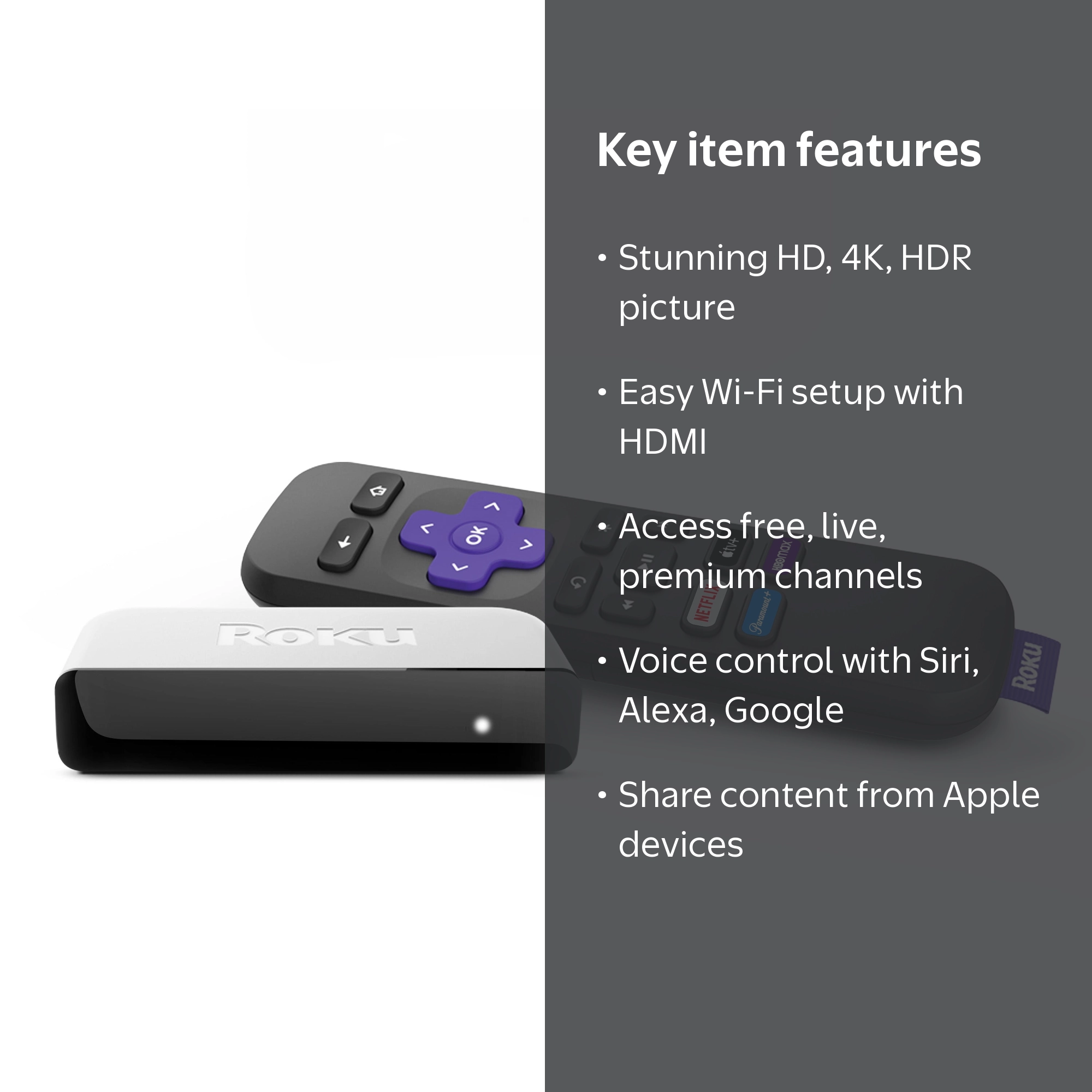 Roku Premiere | 4K HDR Streaming Media Player with HDMI Cable