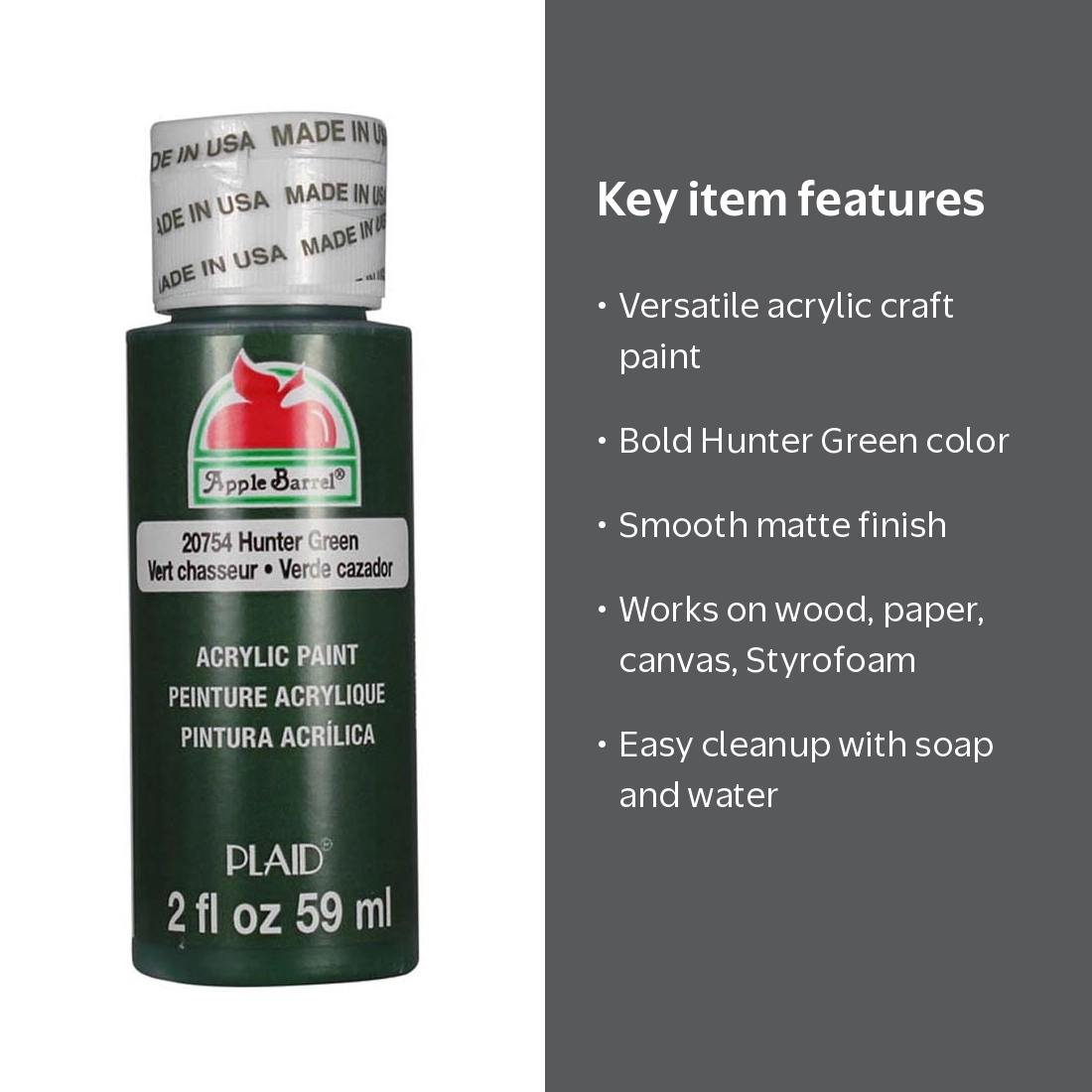 Plaid 2 fl oz Hunter Green Apple Barrel Matte Acrylic Craft Paint
