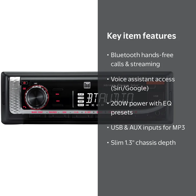 Dual, Car Stereo, XD18BT, Single DIN Black Wireless Bluetooth