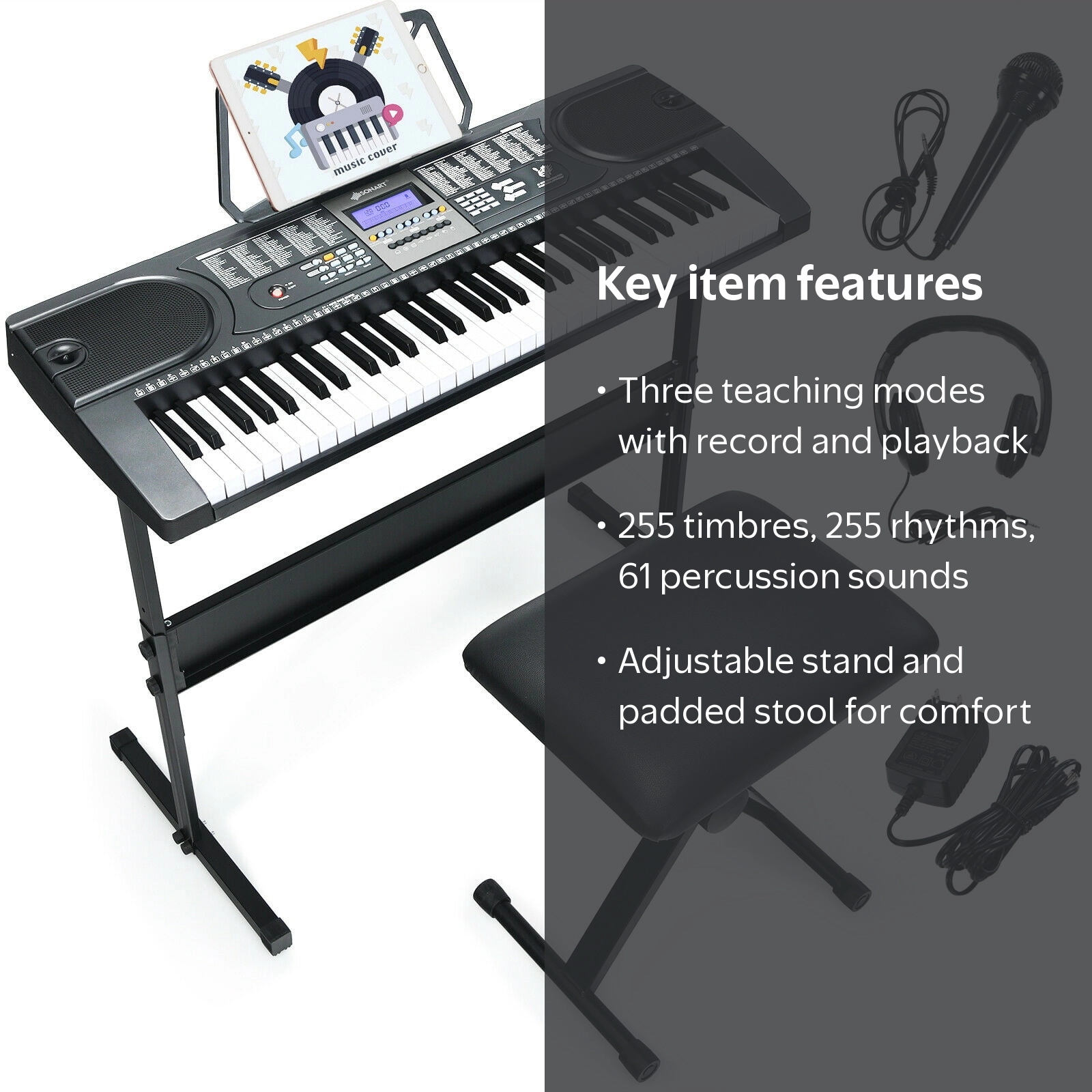 Gymax Fully Electric 61-Key Music Keyboard Piano Starter Set with