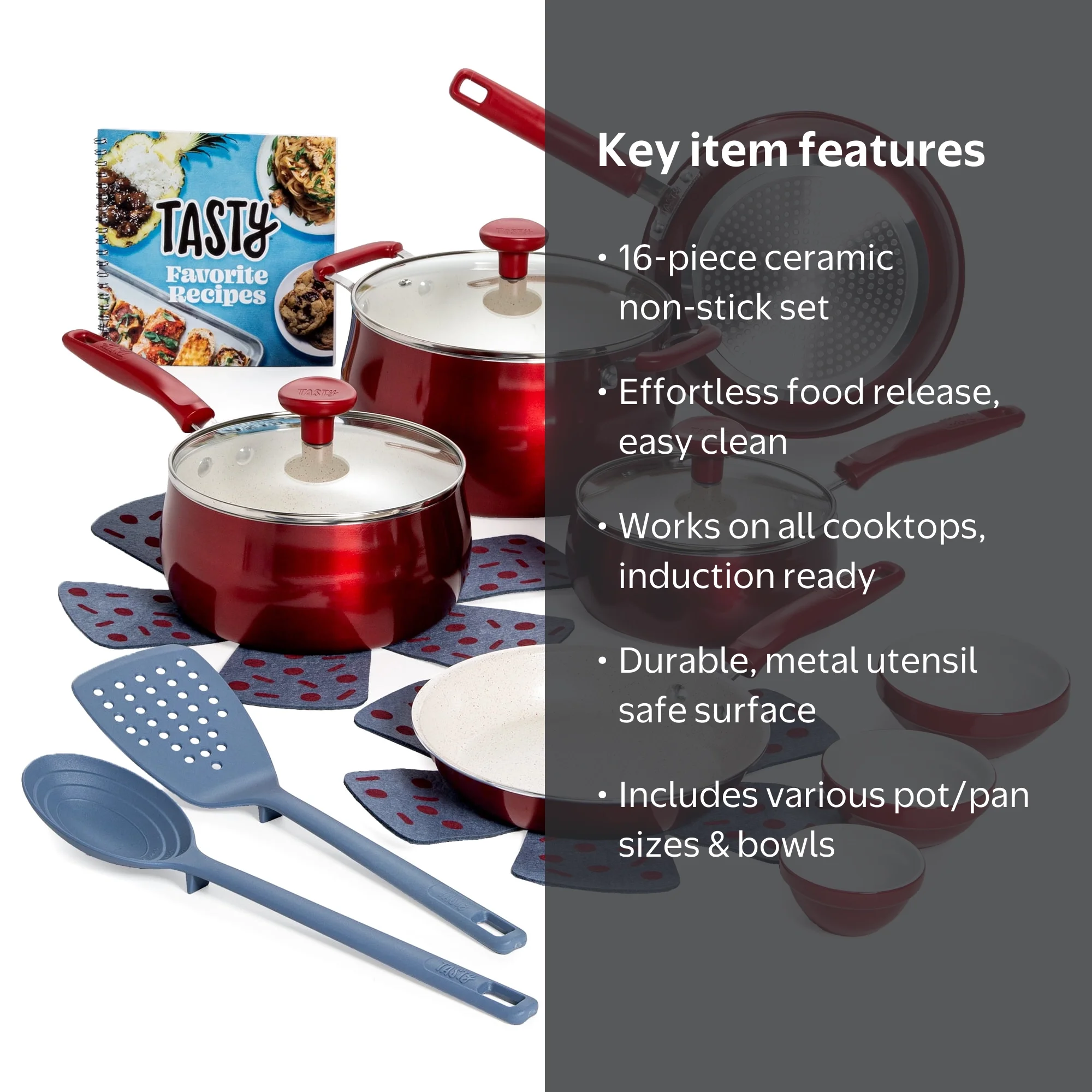 Tasty 16pc Cookware Set Red - Walmart.com
