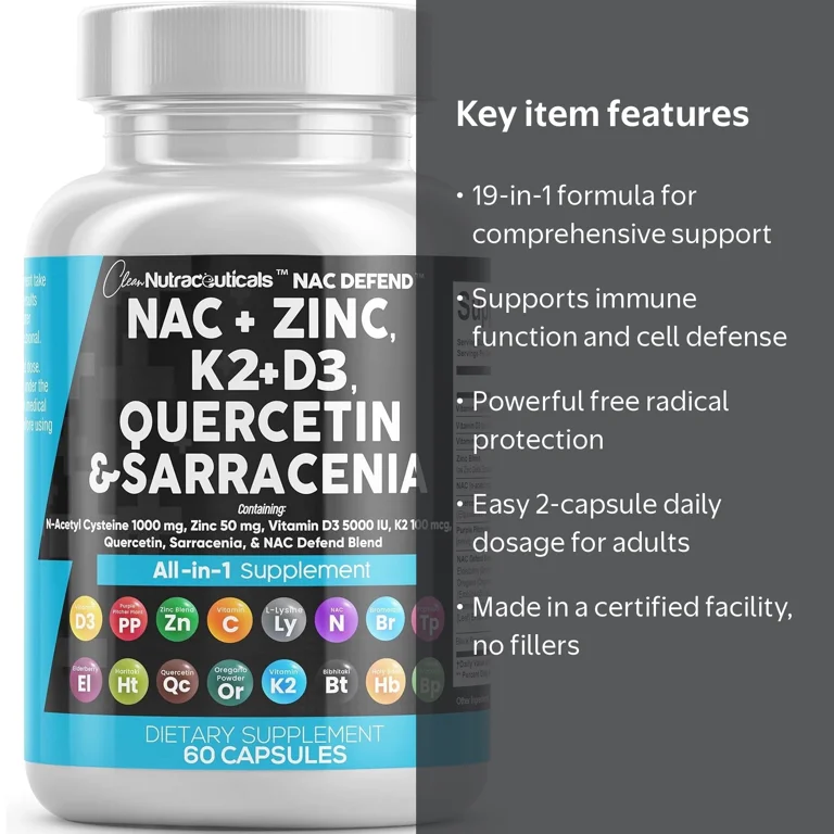 Clean Nutraceuticals NAC Supplement, 19-in-1 Zinc, D3 K2