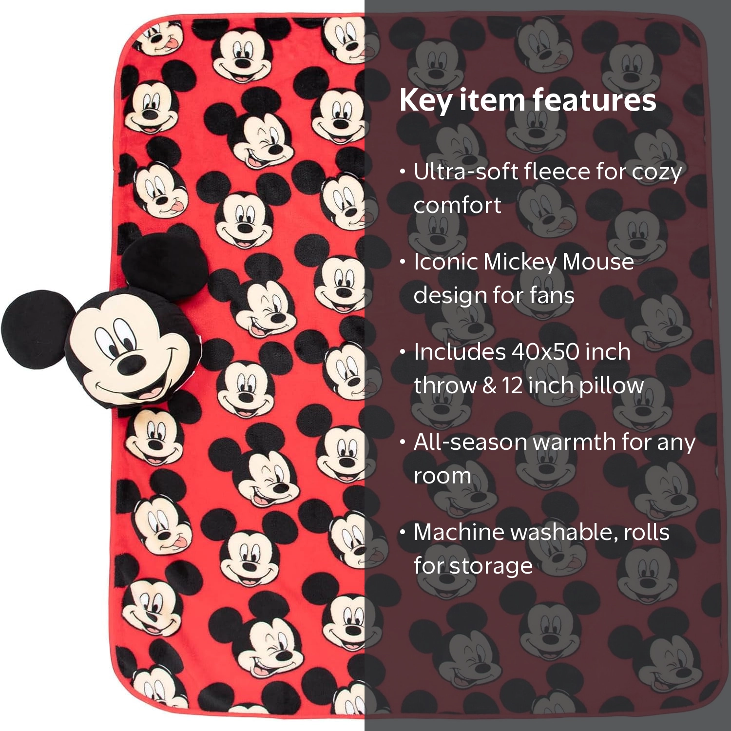 Disney Mickey Mouse Funny Faces Nogginz Pillow & Travel Throw Set