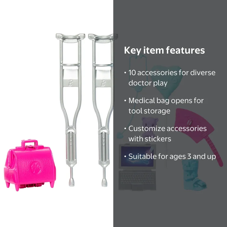 Barbie World Toy Doctor Set with Doll 10 Accessories Including