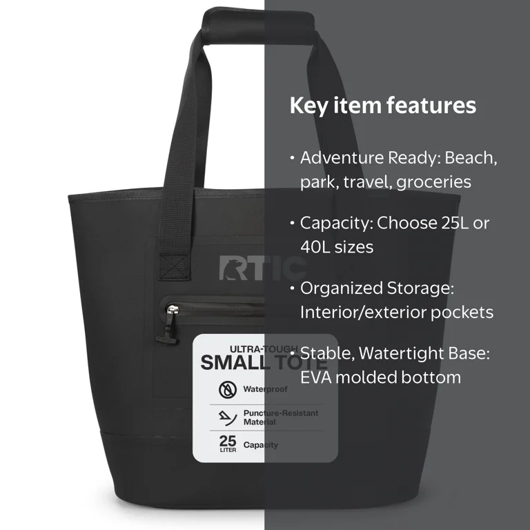 RTIC Ultra-Tough Tote Bag, 25L Waterproof, Black - Walmart.com
