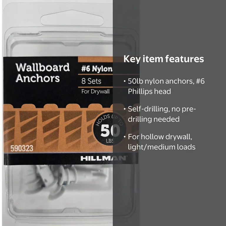 Hillman Drywall Anchor Screws, #6, Nylon, Pan Head Phillips, 50 lb