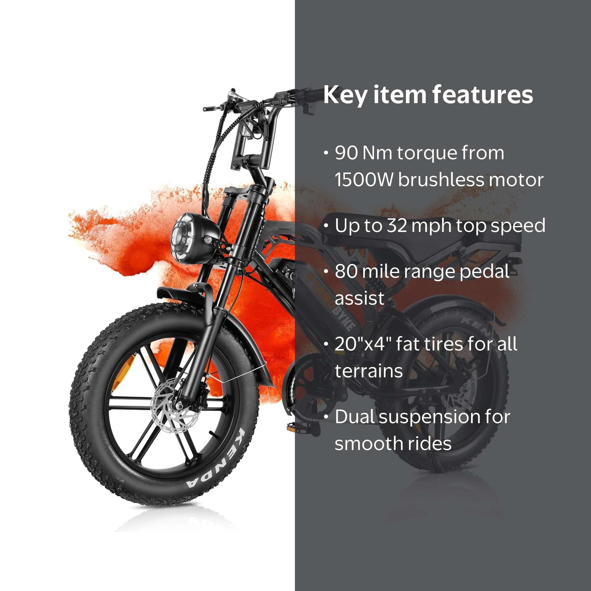 Tamobyke V20Pro Electric Bike for Adults,1500W 32mph 48V 18.2AH E