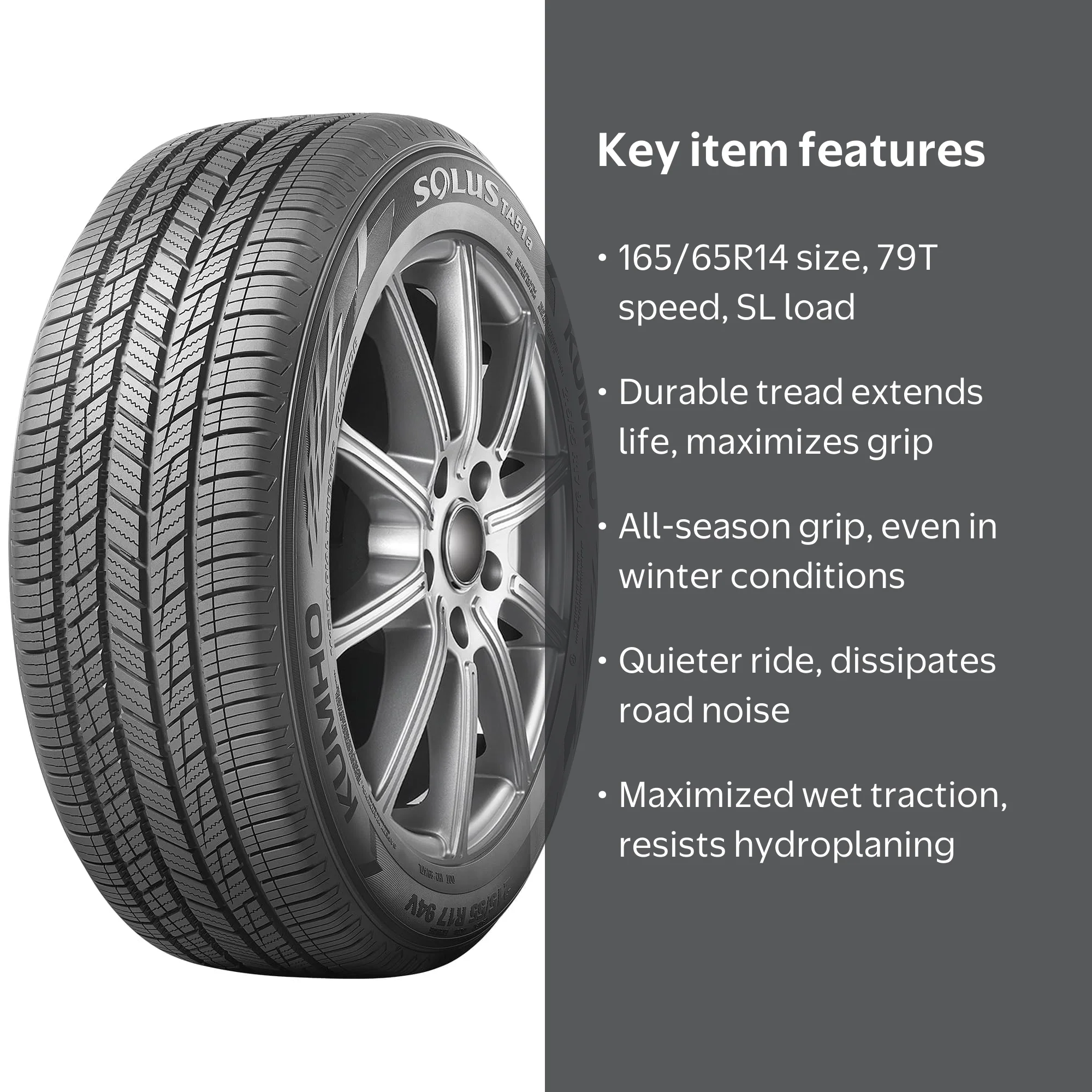 Kumho Tire, Passenger Tire, 165/65R14, All Season 79T - Walmart.com