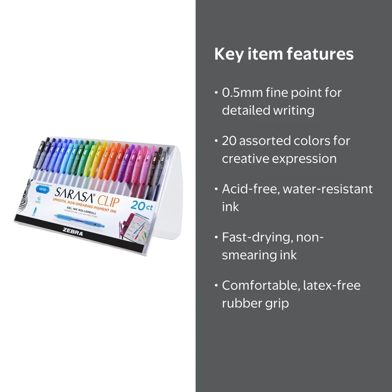 Zebra Sarasa Clip Retractable Gel Ink Pens, Fine Point 0.5mm