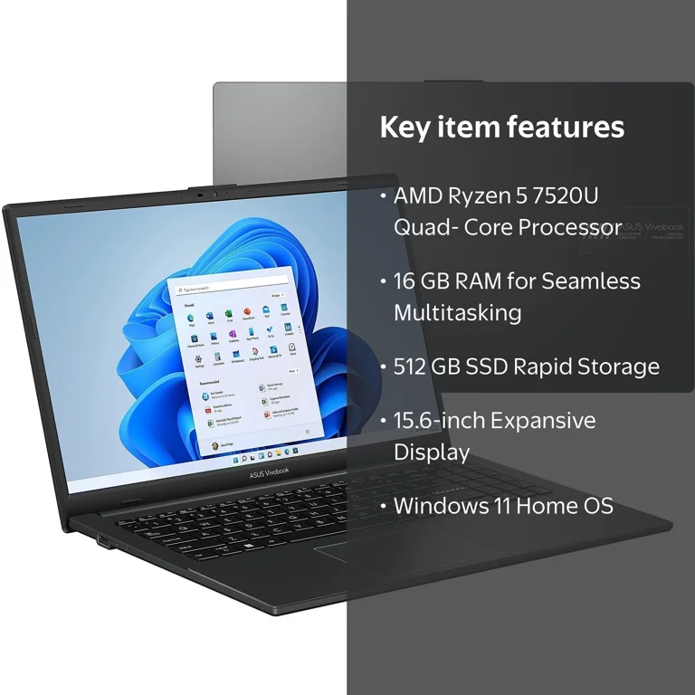 Asus Vivobook Go Laptop AMD Ryzen 5 7520U 16 GB RAM 512 GB SSD