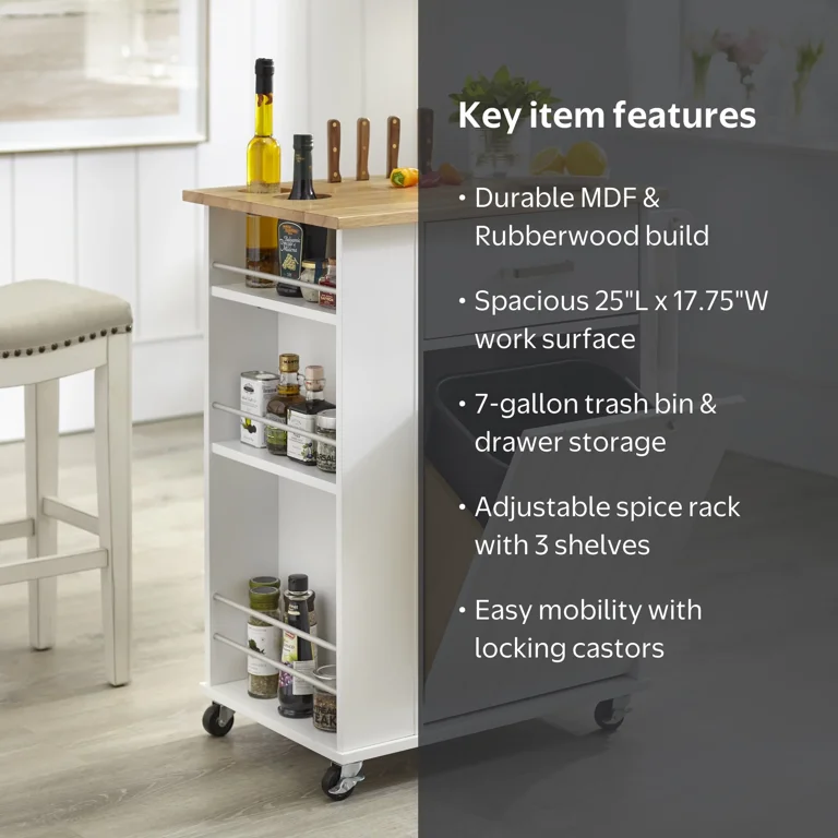 TMS Lima 3-Tier Rolling Kitchen Storage Cart with Top Storage