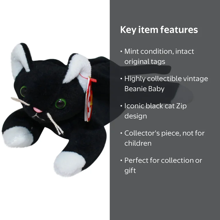 アクリルスタンド Beaniebaby Ty Beanie Babies Collection: Zip the Cat Plush Toy with White Paws