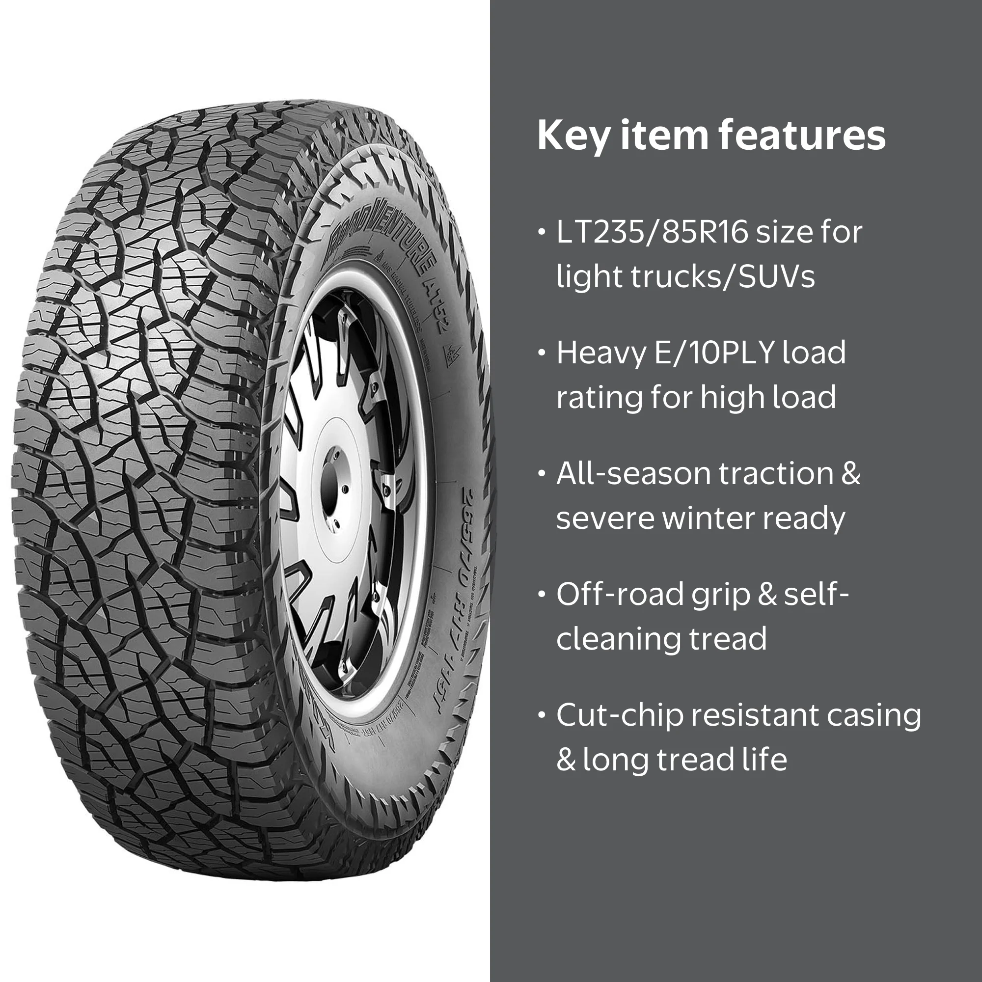 Kumho Road Venture AT52 265/75R16 116T All Terrain Light Truck