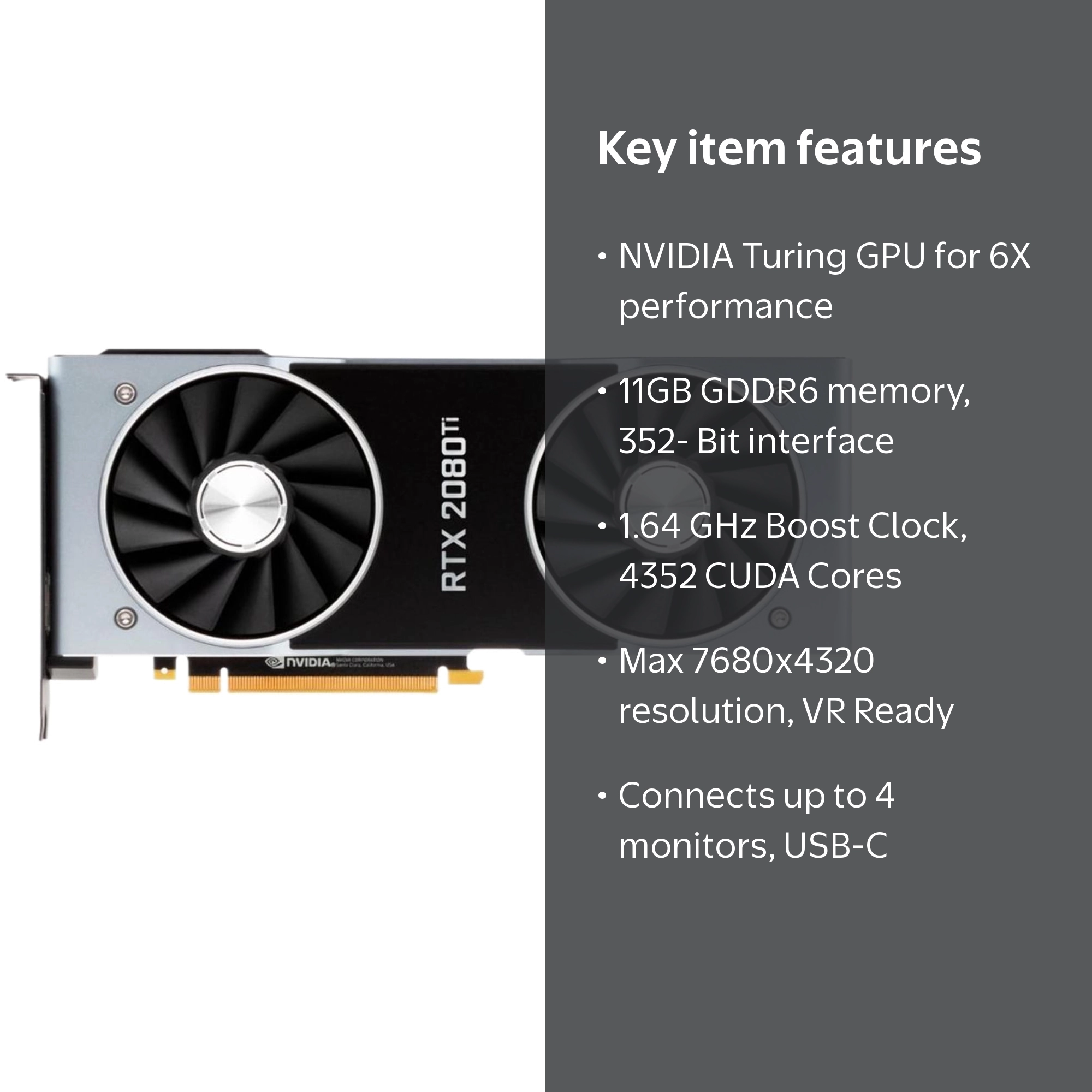 NVIDIA GeForce RTX 2080 Ti Founders Edition, 11GB GDDR6, PCIe 3.0