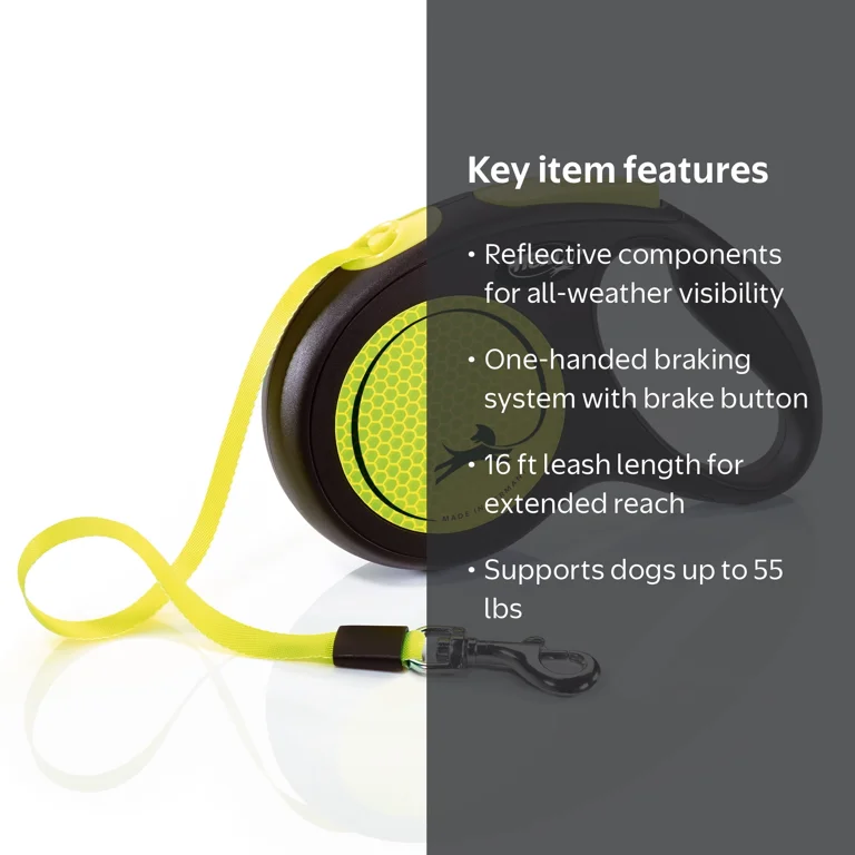 Flexi, New Neon Medium Tape Retractable Dog Leash, 16 ft, Black