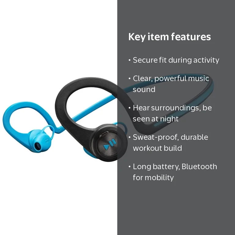 Plantronics BackBeat Fit Bluetooth Headphones, Blue, Neoprene