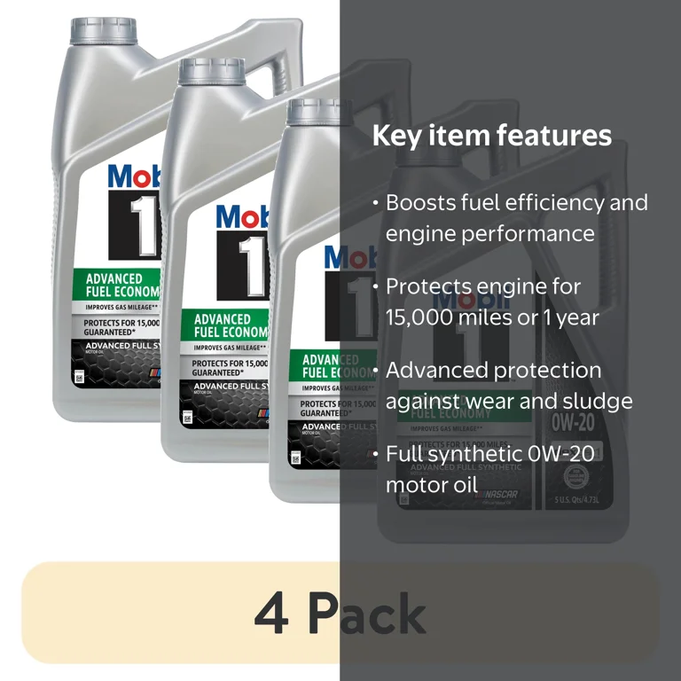 4 pack) Mobil 1 Advanced Fuel Economy Full Synthetic Motor Oil 0W