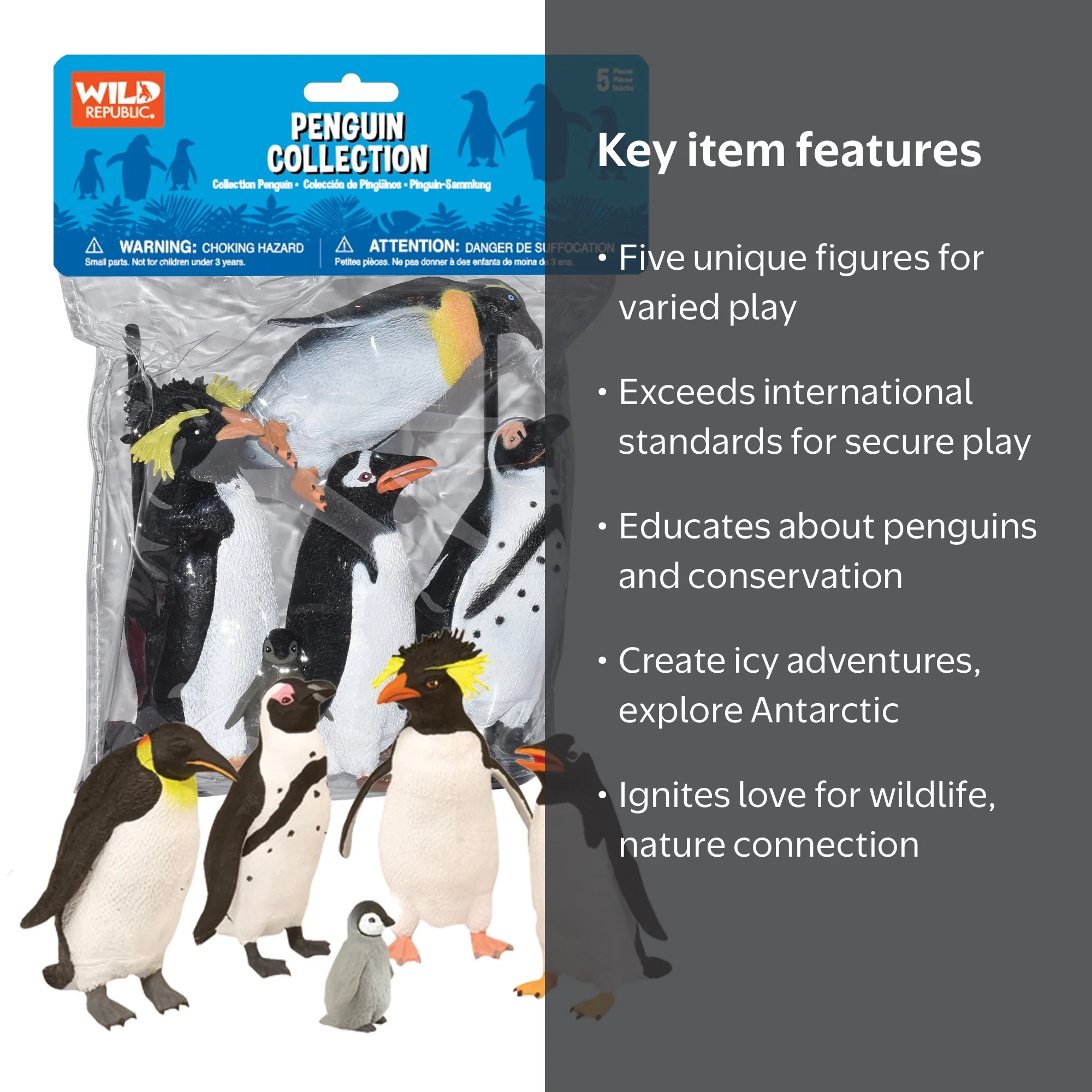 Wild Republic, Penguin Polybag, 5 Piece Set, Arctic Wildlife Toys
