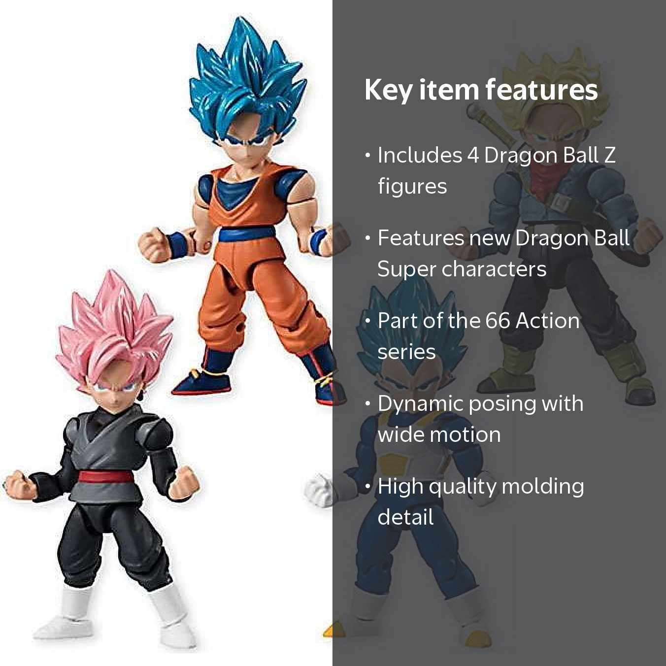 Dragon Ball Z 66 Action Trunks, Goku, Vegeta & Goku Black Set of 4